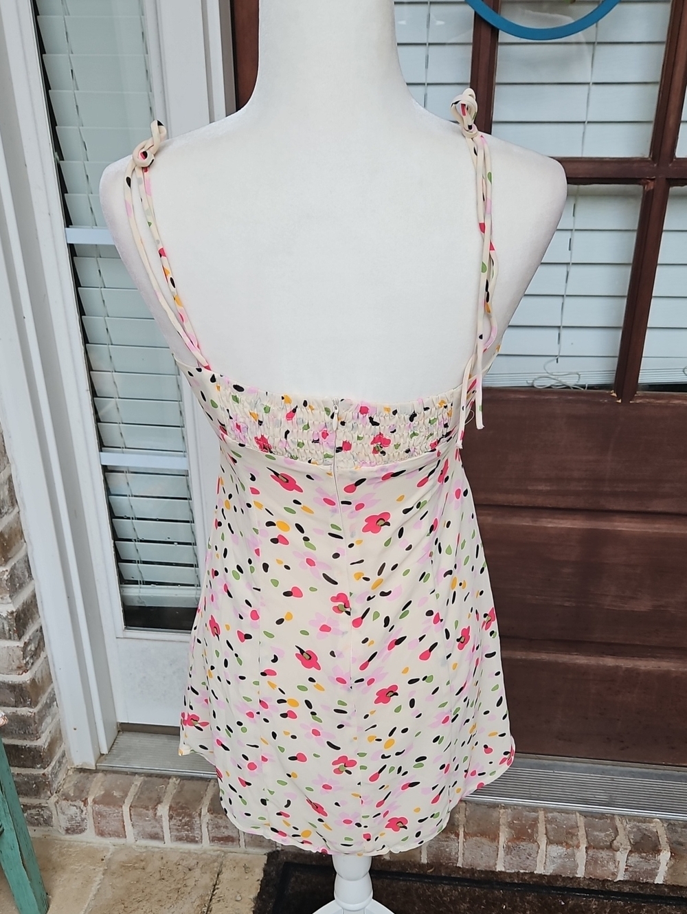 Princess Polly Cream Mini Dress with Pink & Red Floral Dot Button Down Print - Picture 5 of 6